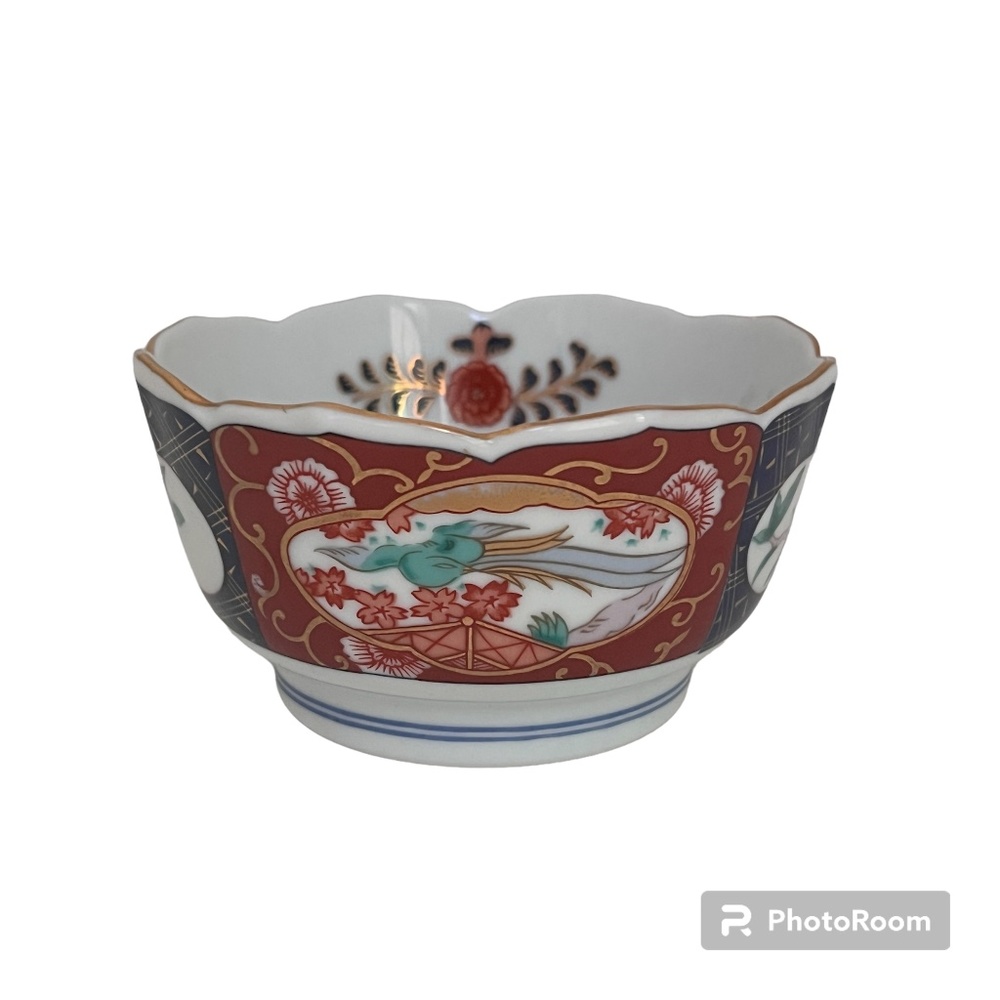 VTG Andrea by Sadek Red Blue Imari Decorative Porcelain Bowl Floral Bird Japan